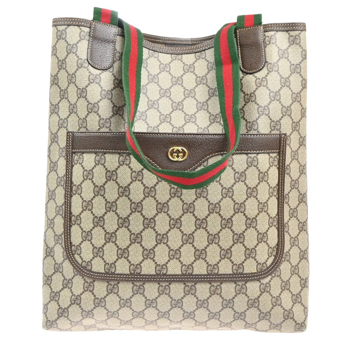 GUCCI Logo GG Sherry Line Shoulder Tote Hand Bag PVC Leather Beige Italy 69MA455