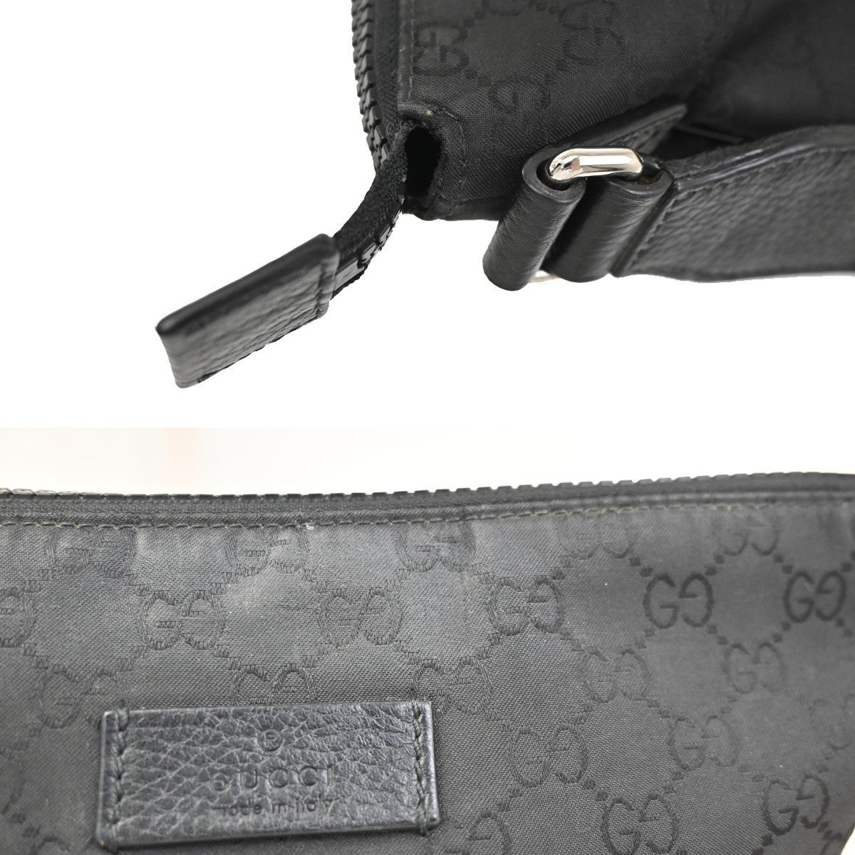 GUCCI  Logo GG Pattern Shoulder Bag Canvas Leather Black SHW Italy 62CA784
