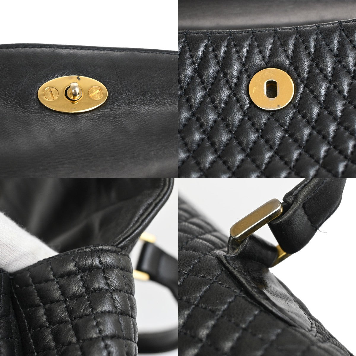 BALLY Logo Quilted Hand Bag Leather Black GHW Italy 02YH286