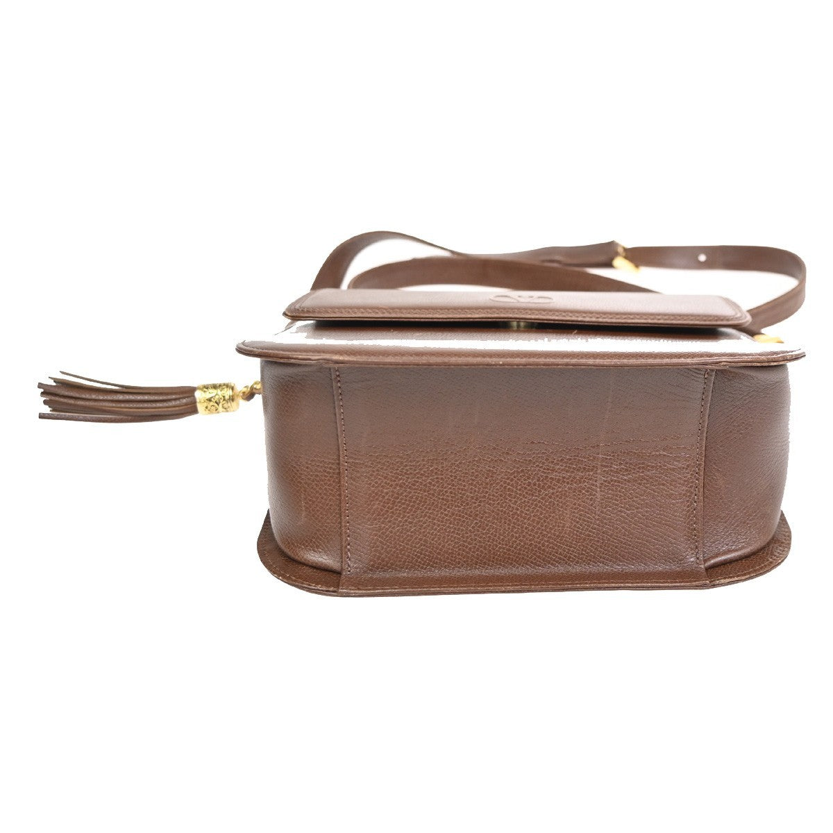 VALENTINO GARAVANI VLTN Logo Tassel Charm Shoulder Bag Leather Brown GHW 63ZA217