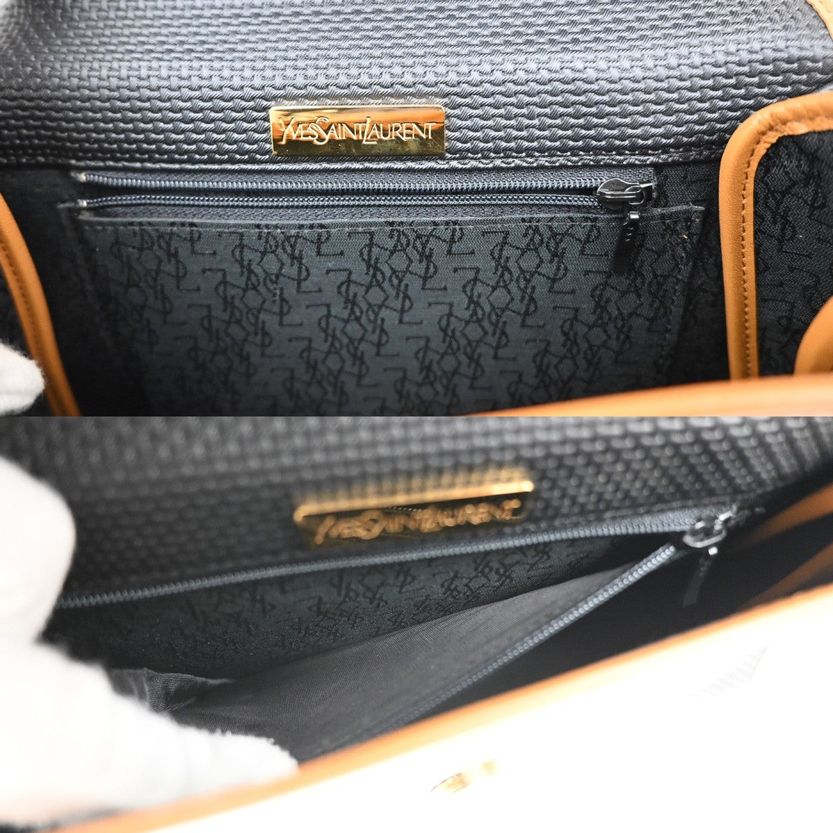 YVES SAINT LAURENT YSL Logo 2Way Hand Bag PVC Leather Black Brown 80YH823