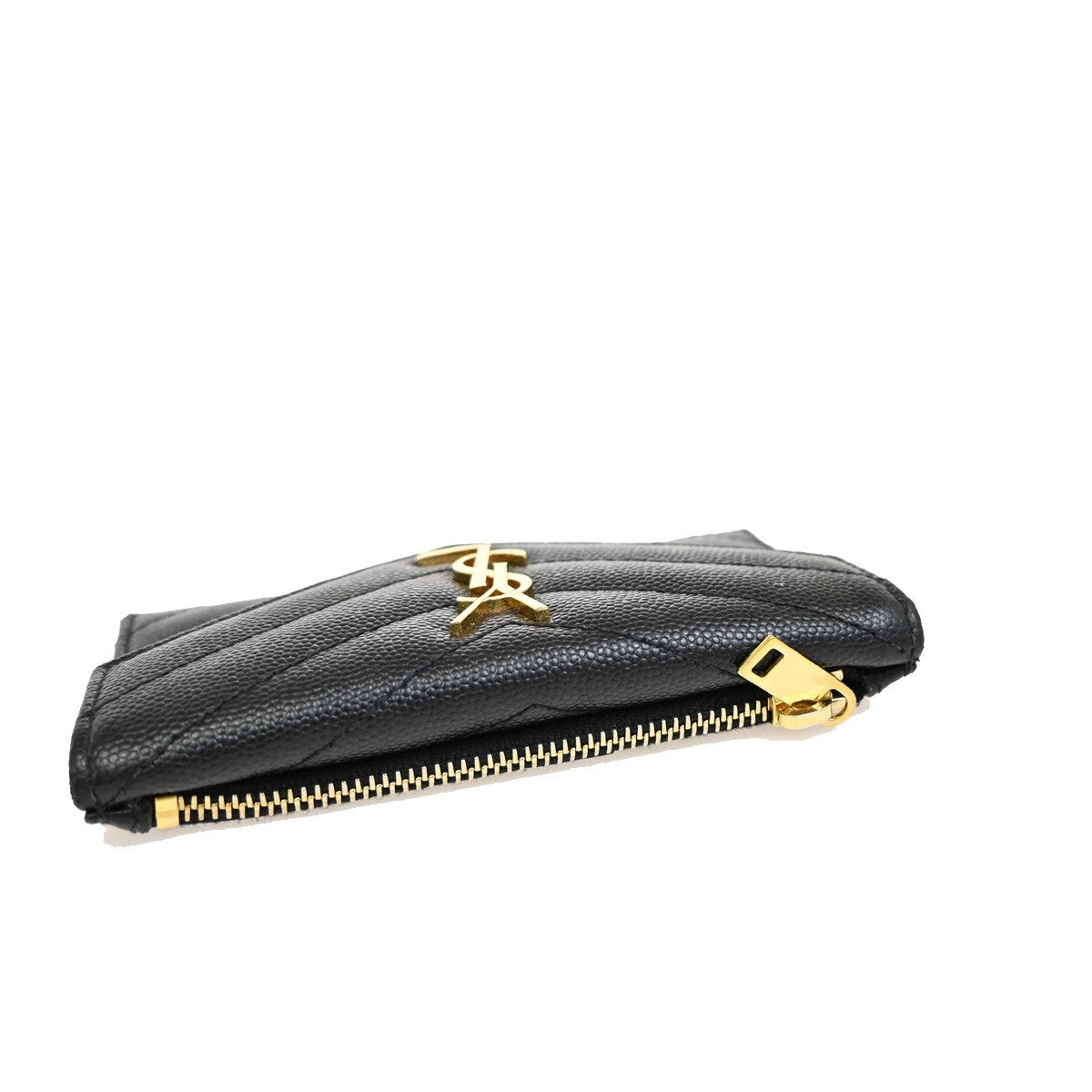 SAINT LAURENT YSL Logo Compact Bifold Wallet Leather Black GHW Italy 87EE549