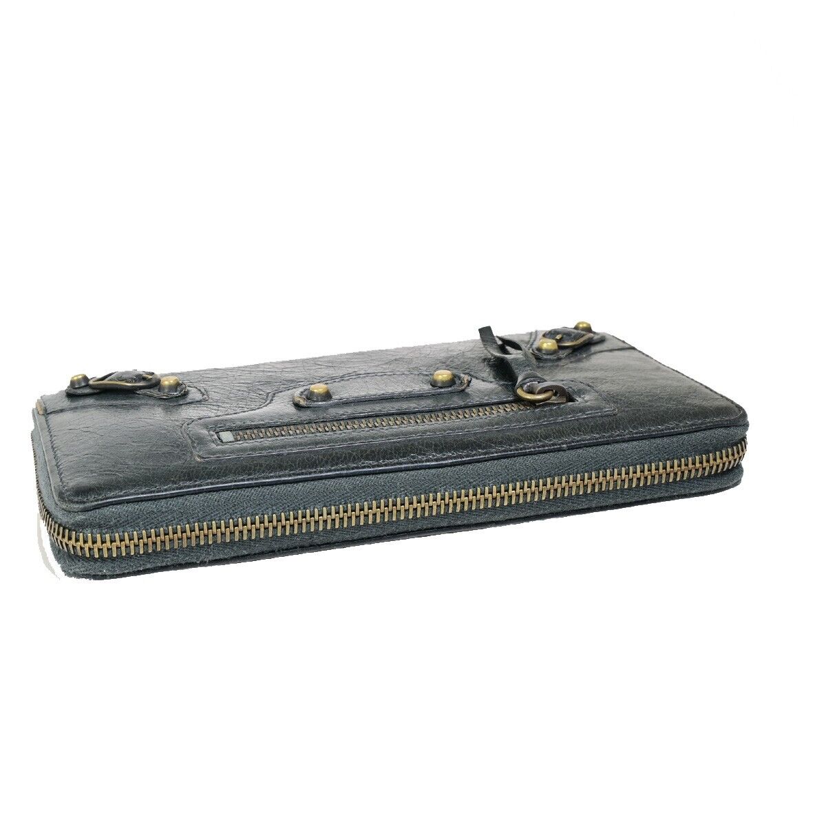 BALENCIAGA Logo Continental Zip Around Long Wallet Purse Leather Gray 01FB096