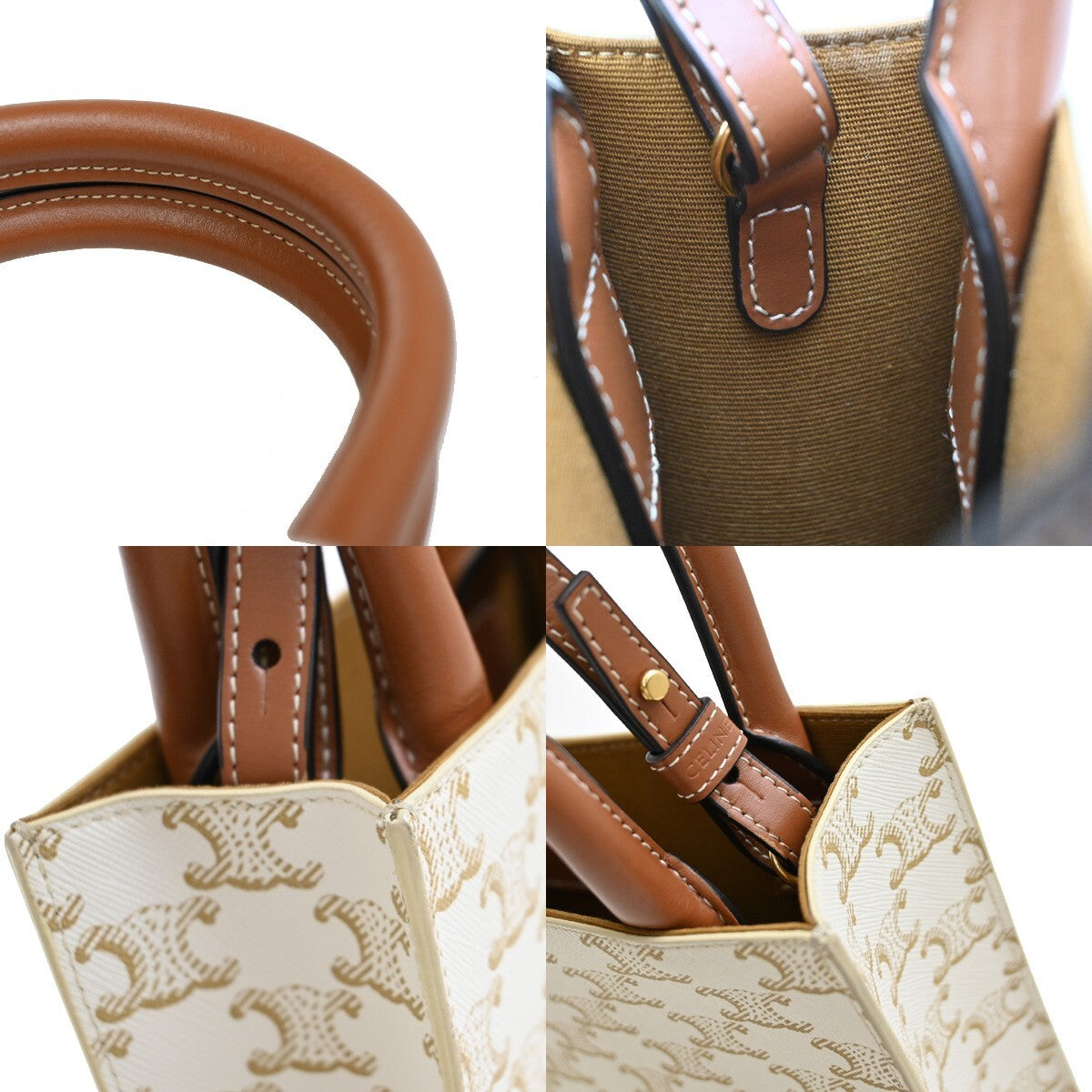 CELINE Mini Vertical Cabas 2Way Hand Bag Triomphe Canvas Leather WE BN 46RF271