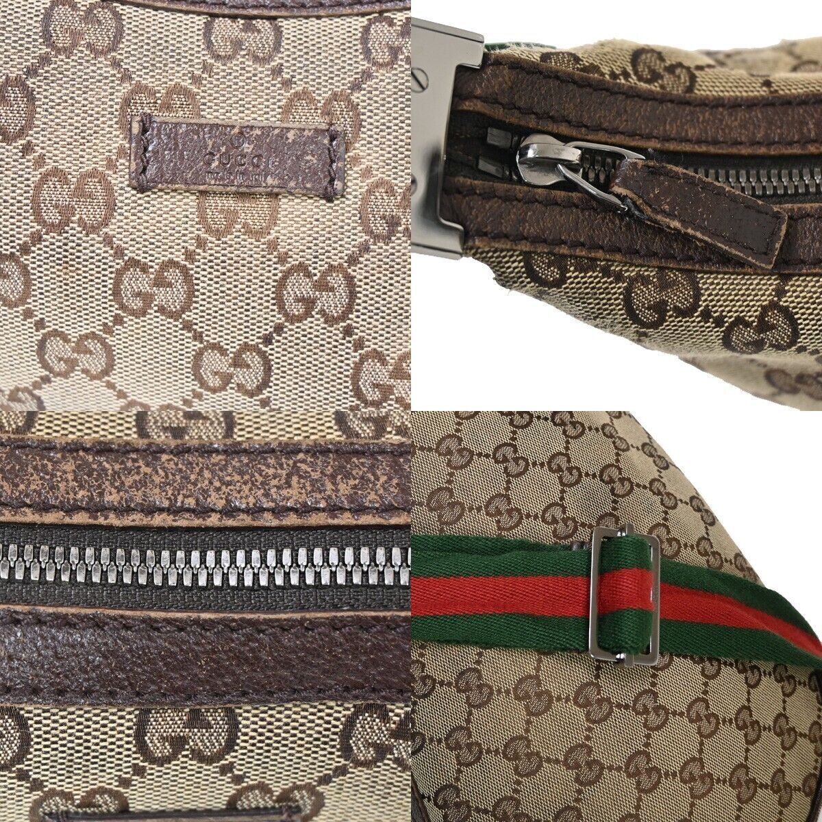 GUCCI GG Pattern Sherry Shoulder Bag Canvas Leather Brown Gold Italy 05YB696