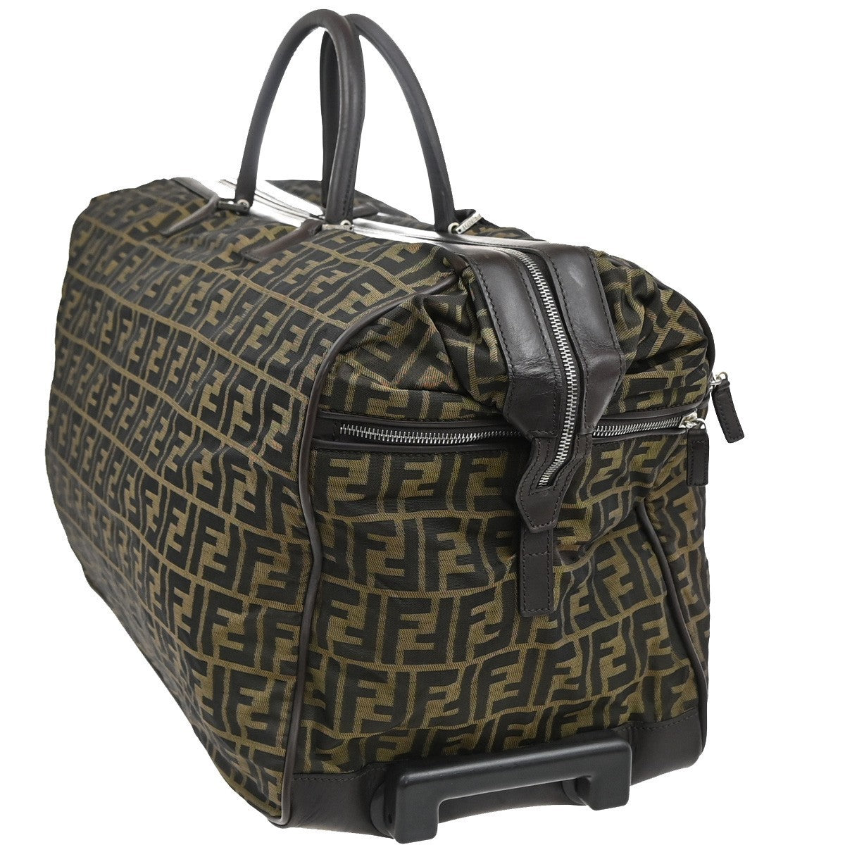 FENDI Zucca Rolling Duffel Bag Trolley Case Canvas Leather Brown SHW 70KB650