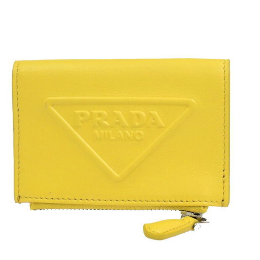PRADA MILANO Logo Bifold Coin Case Wallet Purse Leather Yellow Italy 33FA304