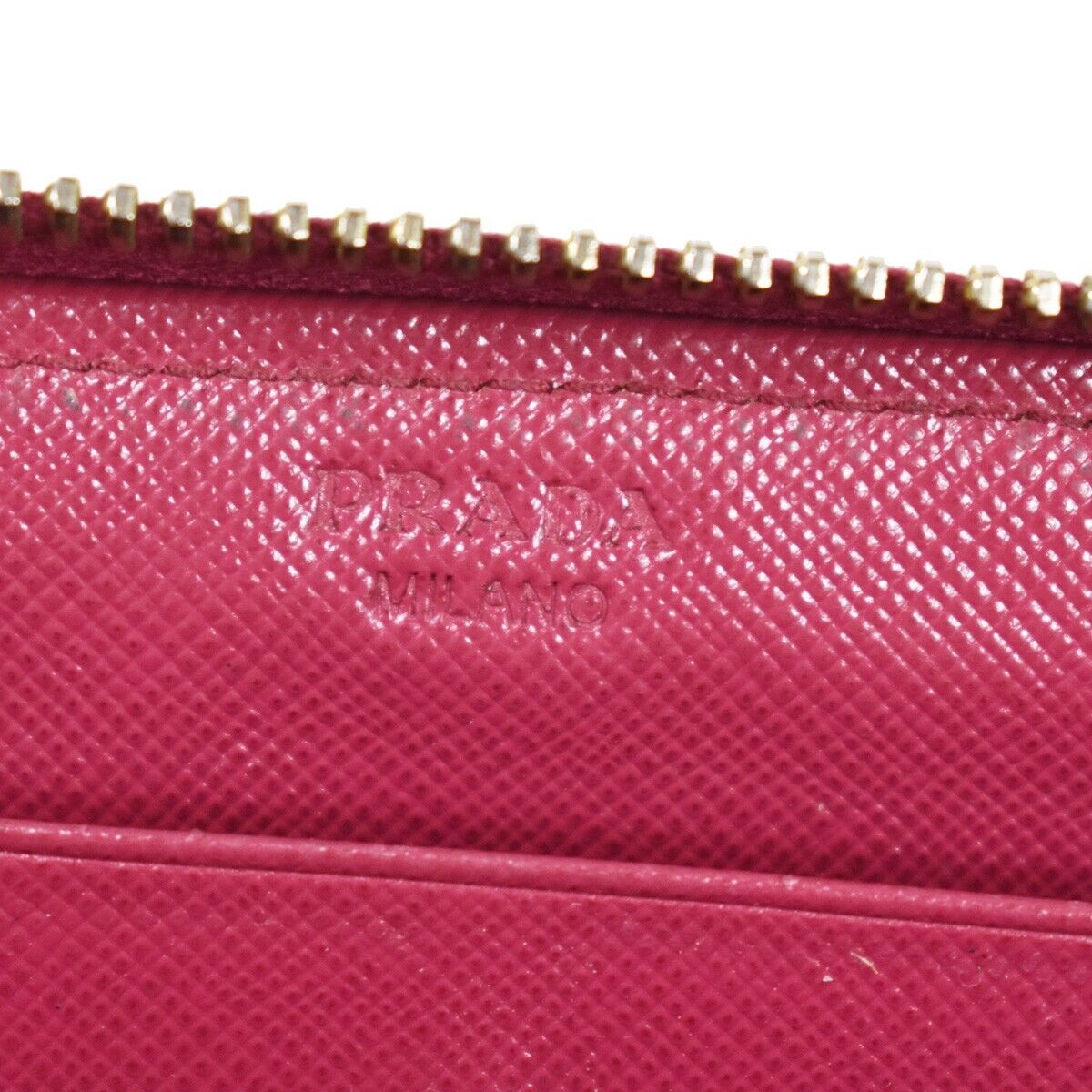 PRADA Logo Long Bifold Wallet Purse Saffiano Leather Pink Gold Italy 68GA564