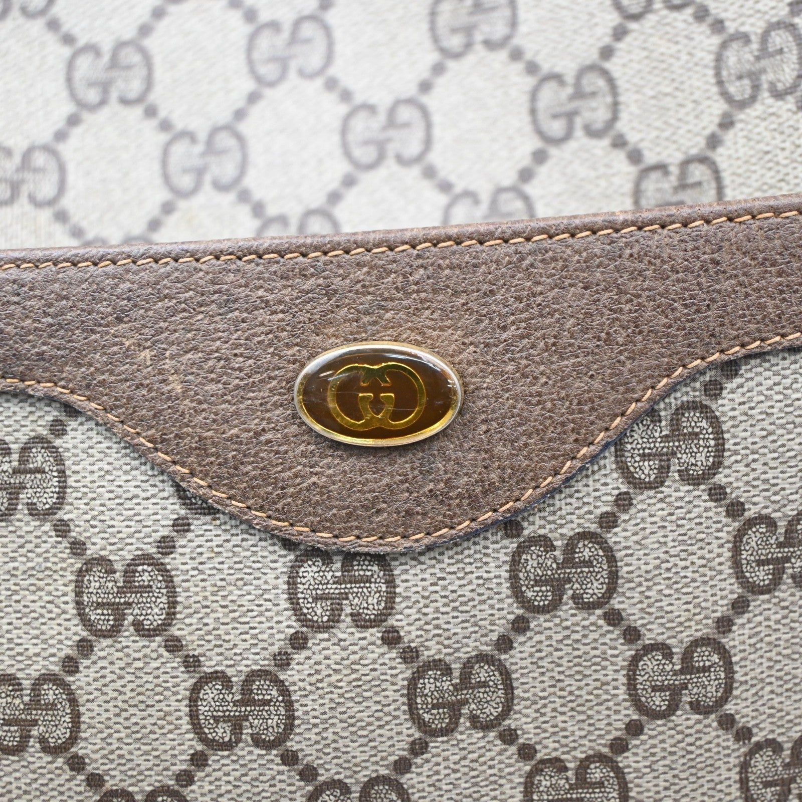 GUCCI Logo GG Pattern Sherry Shoulder Tote Bag PVC Leather Brown Italy 61KD126