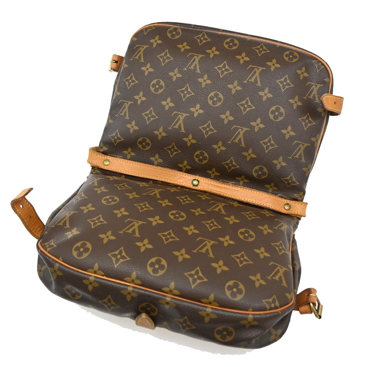 LOUIS VUITTON Logo Saumur 30 Shoulder Bag Monogram Leather Brown M42256 83CA215