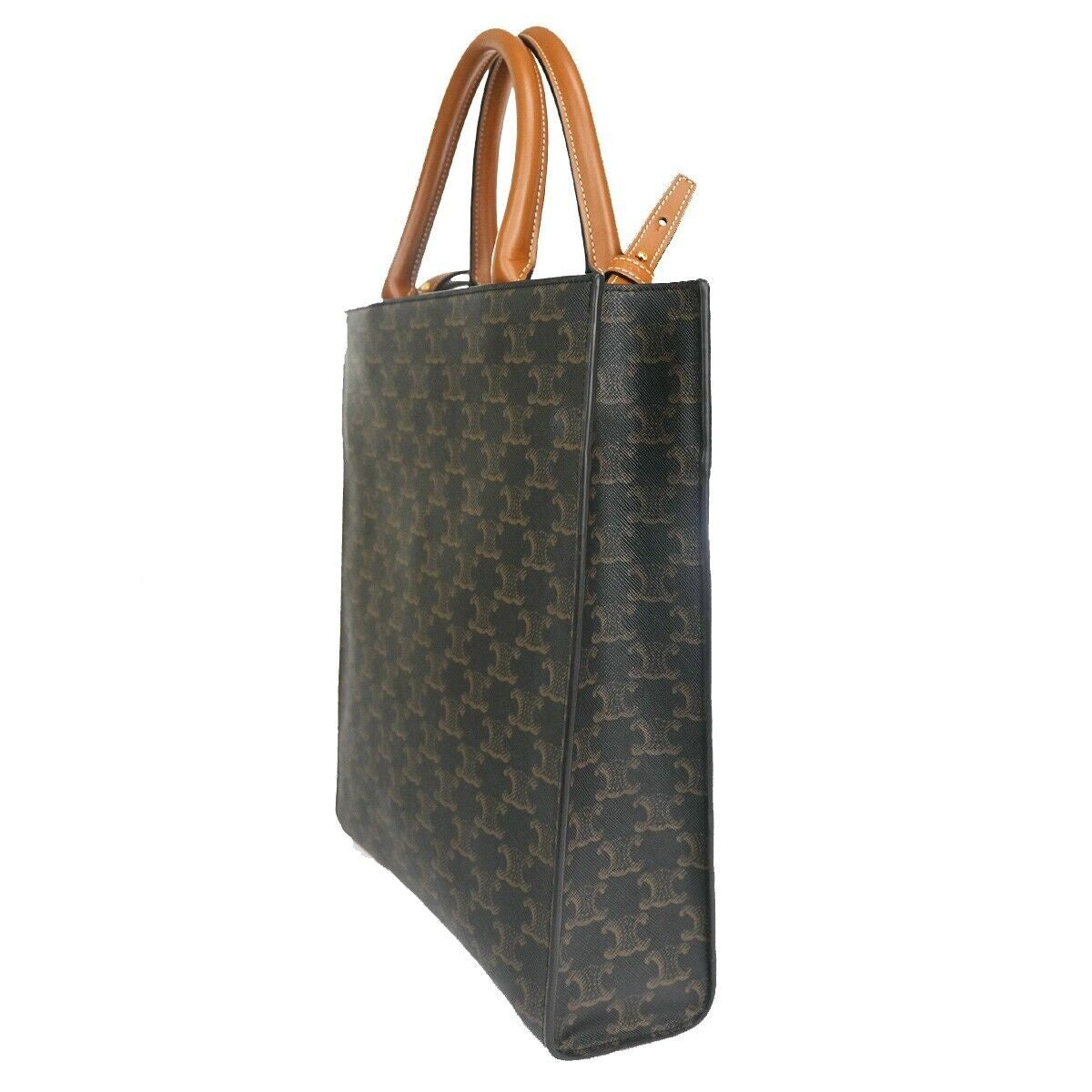 CELINE Vertical Cabas Hand Tote Bag Triomphe Canvas Leather Brown Black 680RH006