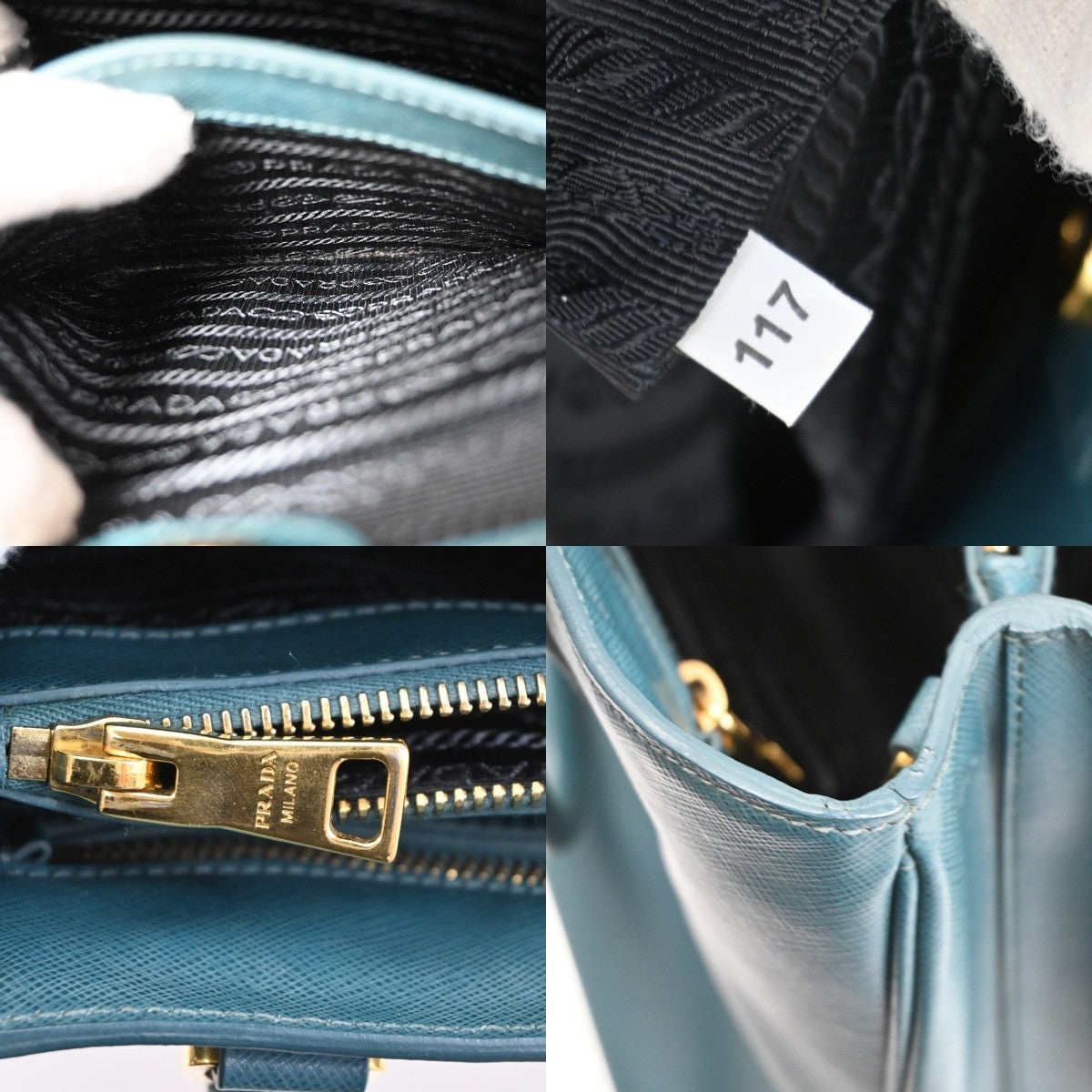 PRADA  Logo Hand Bag Saffiano Leather Green GHW Italy 28TA285