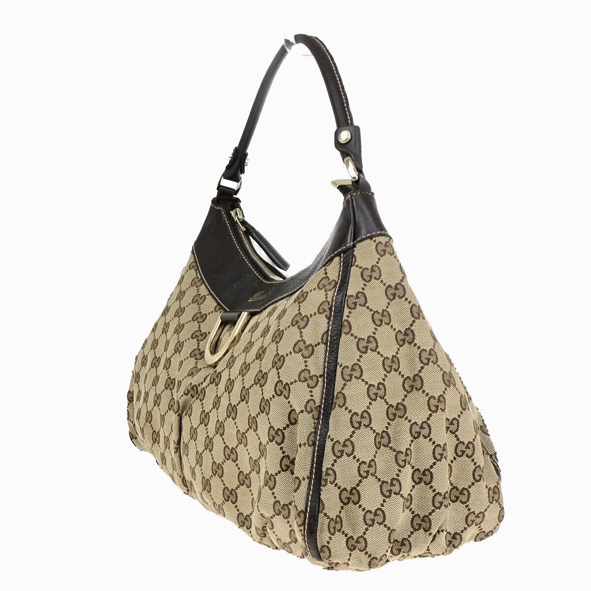 GUCCI GG Logo Abbey Shoulder Bag Canvas Leather Beige Brown Italy 32SJ138