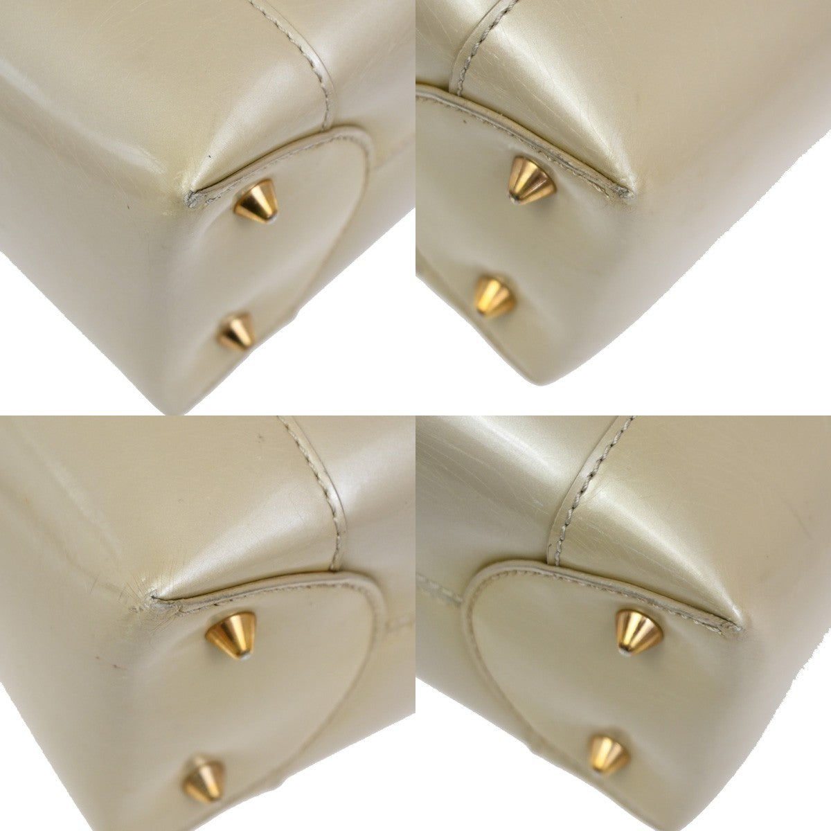 CHRISTIAN DIOR Malice Pearl 2Way Shoulder Bag Patent Leather Beige Italy 88KC463