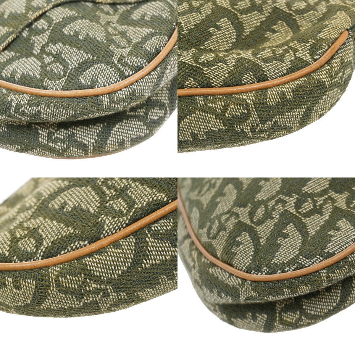 CHRISTIAN DIOR Logo Saddle Shoulder Bag Canvas Leather Green Spain 98EF916