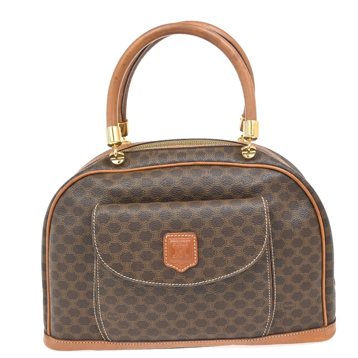 CELINE Logo Macadam Pattern Hand Bag PVC Leather Brown GHW Made in Italy 86KB345