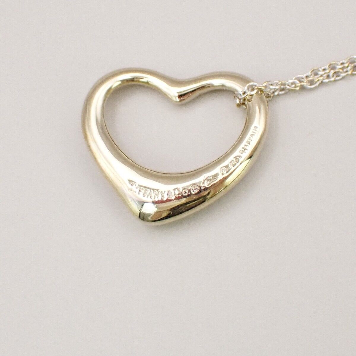 TIFFANY & CO. Open Heart 22mm Chain Necklace Silver Ag 925 Gold-Plated 01YF225