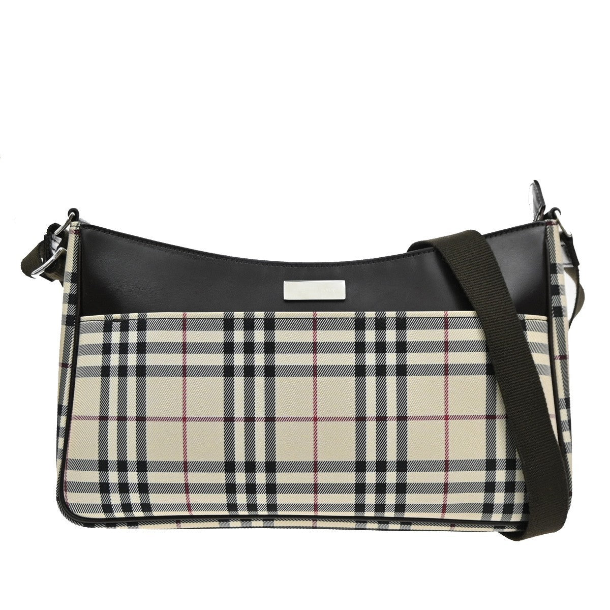 BUREBRRY logo Plaid print check Shoulder Bag Canvas  Leather  Brown  70RQ052