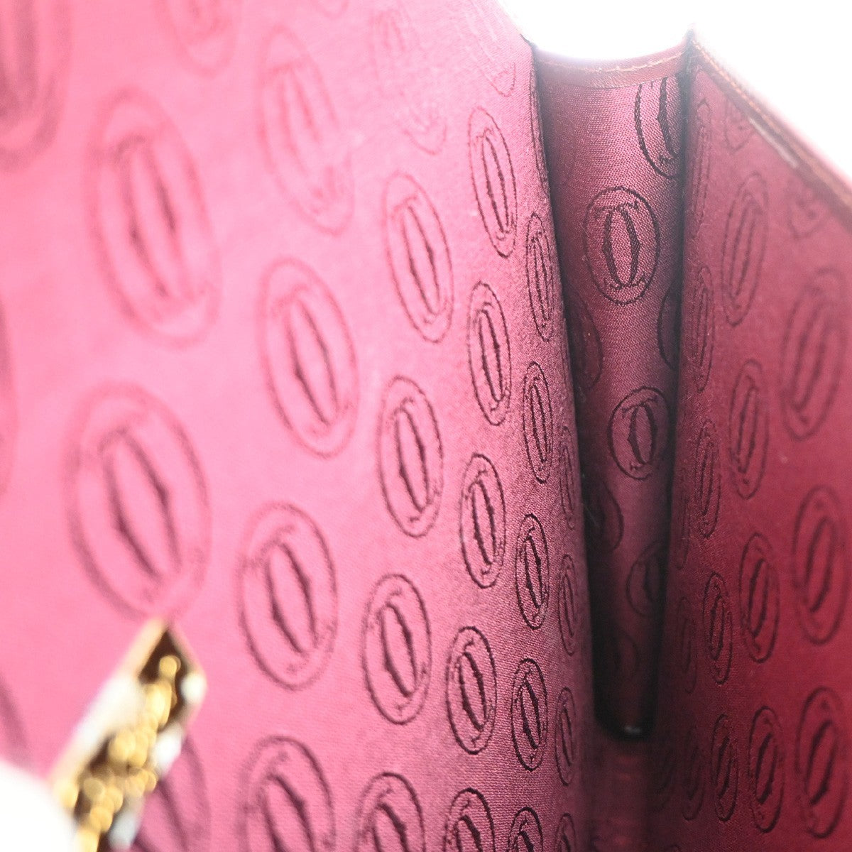 CARTIER Logo Must Line Clutch Hand Bag Leather Red Burgundy GHW 09MA544