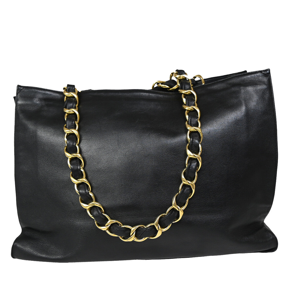 CHANEL CC Logo Chain Shoulder Tote Bag Leather Black GHW France 694RJ799