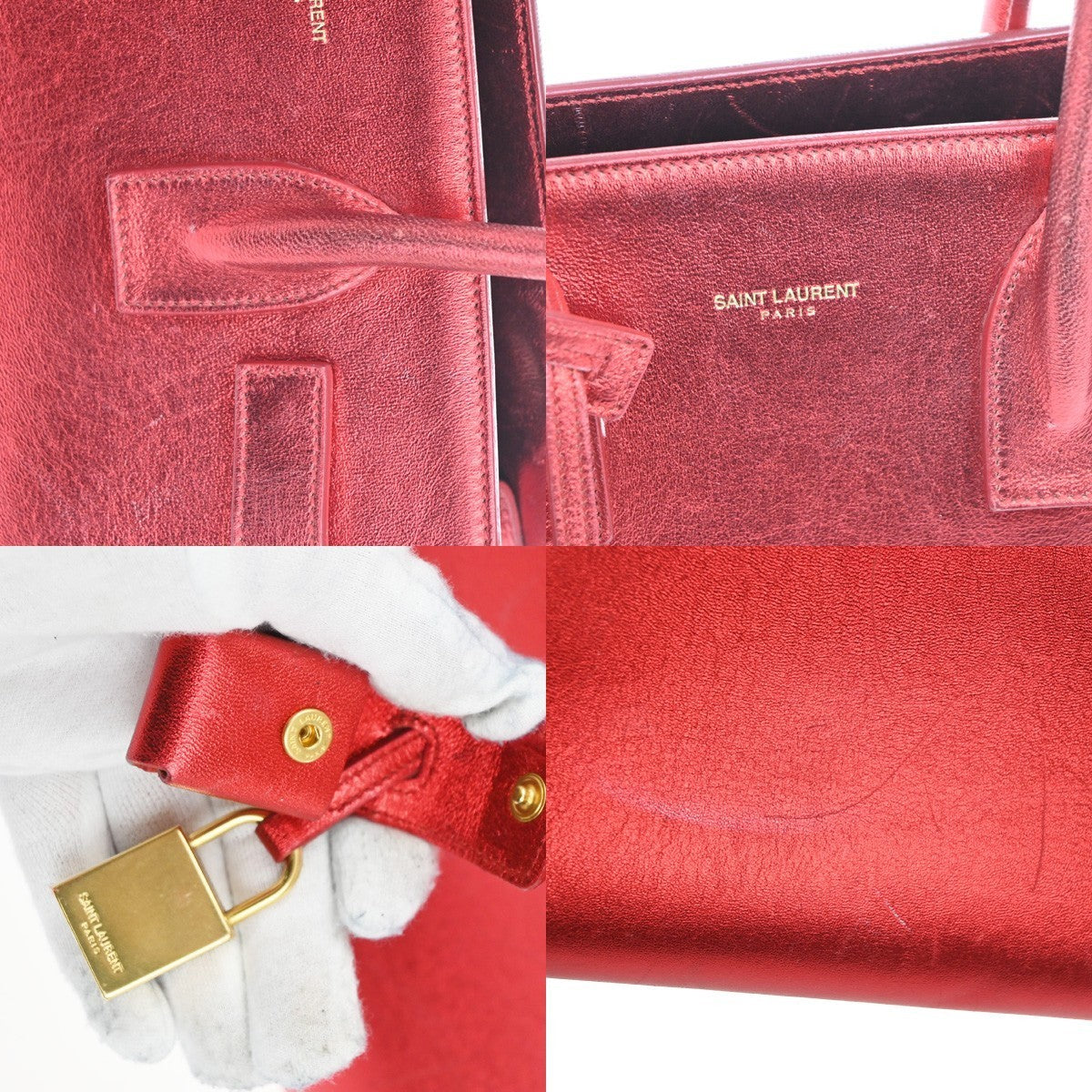 SAINT LAURENT Sac de Jour 2Way Shoulder Handbag Leather Red GHW Italy 97TA704