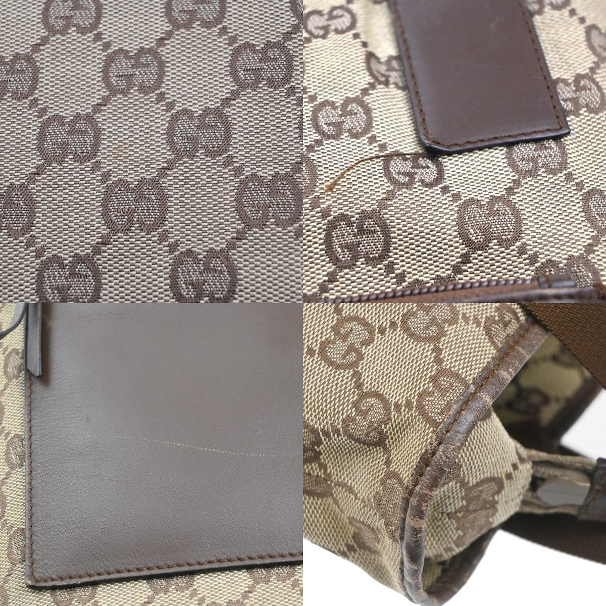 GUCCI Logo GG Pattern ShoulderTote Bag Canvas Leather Beige Italy 62MA132