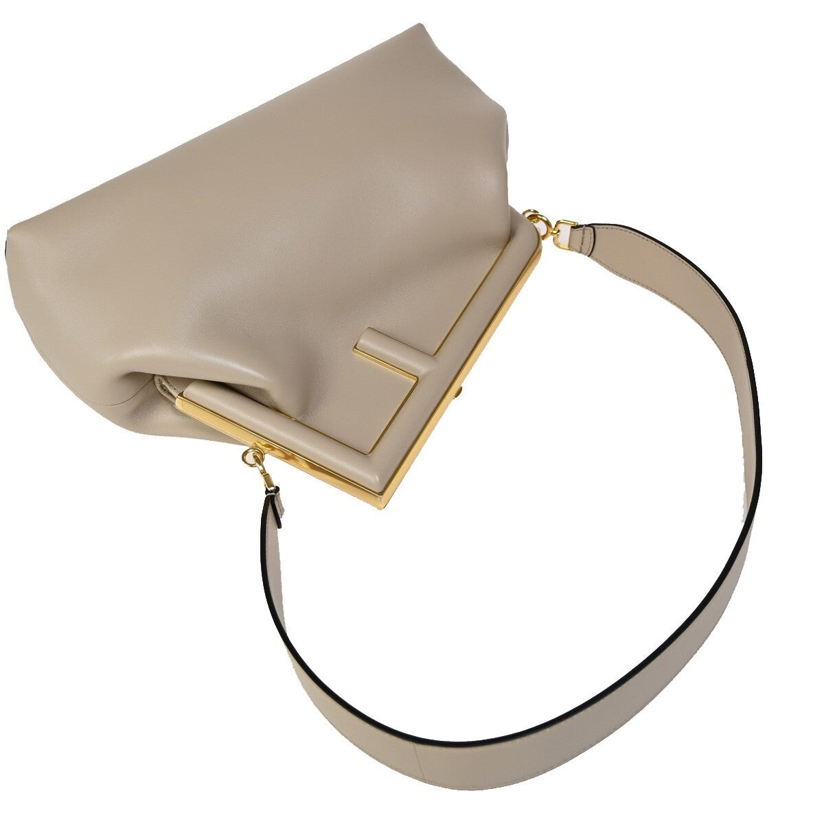FENDI First Medium 2Way Shoulder Clutch Bag Leather Beige Gold Italy 370RJ786