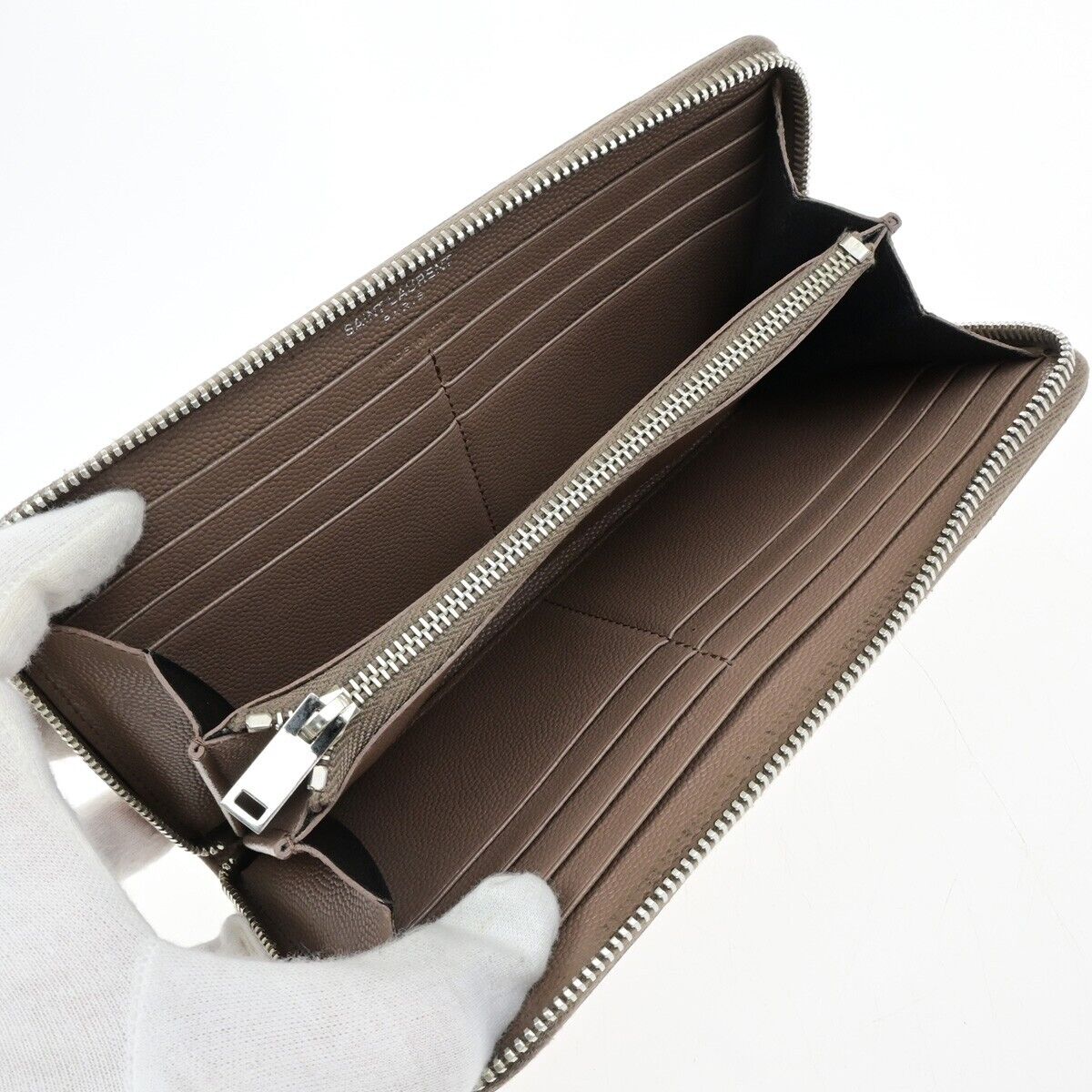 SAINT LAURENT YSL Logo Zipper Aroung Long Wallet Purse Leather Brown SHW 64EA259