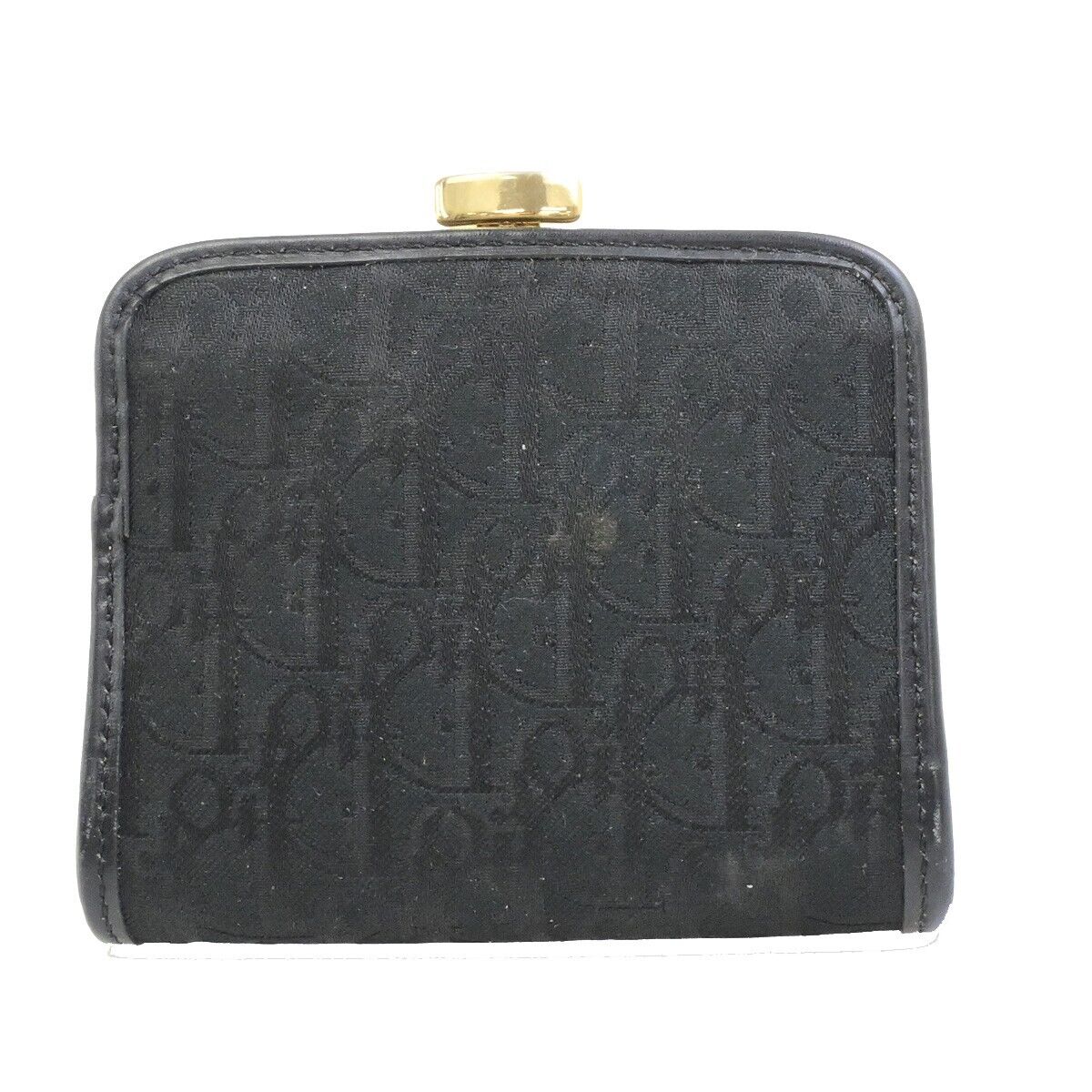 CHRISTIAN DIOR Trotter Coin Case Campact Wallet Canvas Leather Black GHW 07ED936