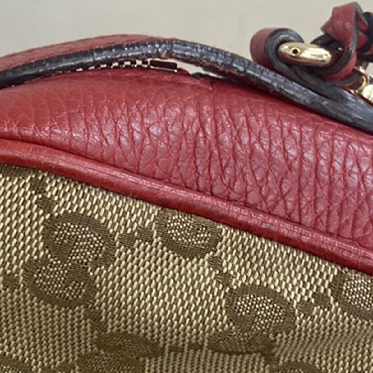 GUCCI GG Pattern Crossbody Shoulder Bag Canvas Leather Brown Red GHW 97RK010