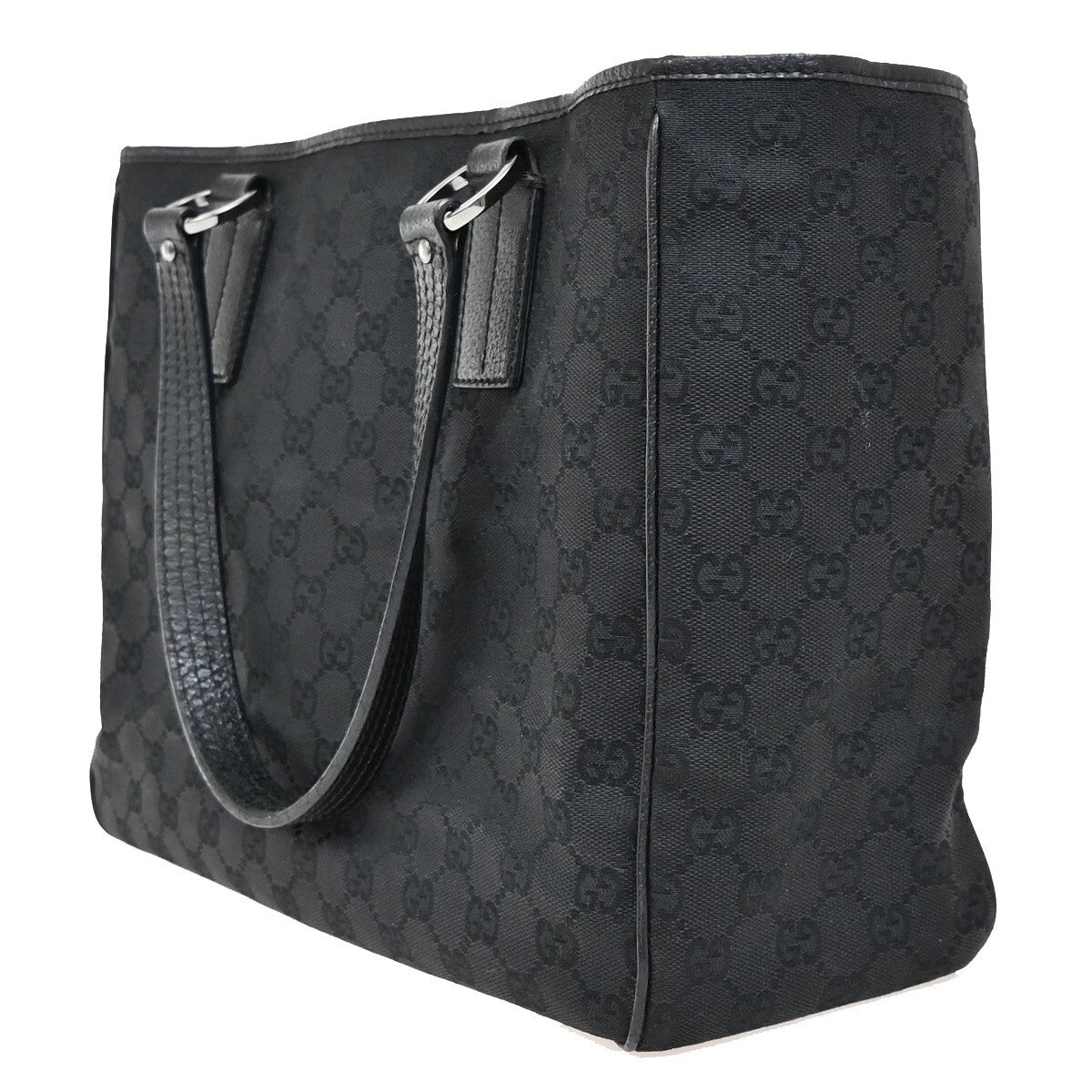 GUCCI Logo GG Pattern Shoulder Hand Bag studs Canvas Leather Black Italy 61EE316