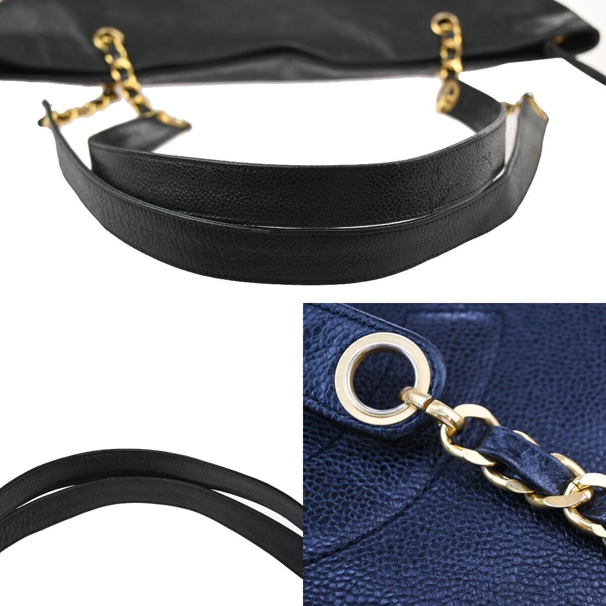 CHANEL CC Logo Chain Shoulder Tote Bag Caviar  Leather Black GHW Italy 683RJ715