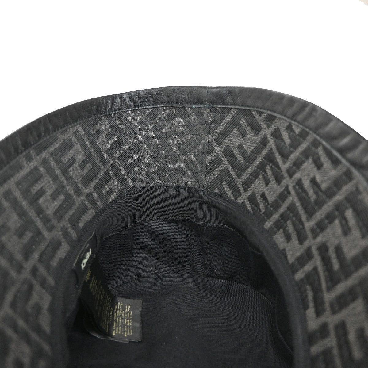 FENDI Logo Zucca Pattern Bucket Hat Size S Cotton Polyester Black 82RP009