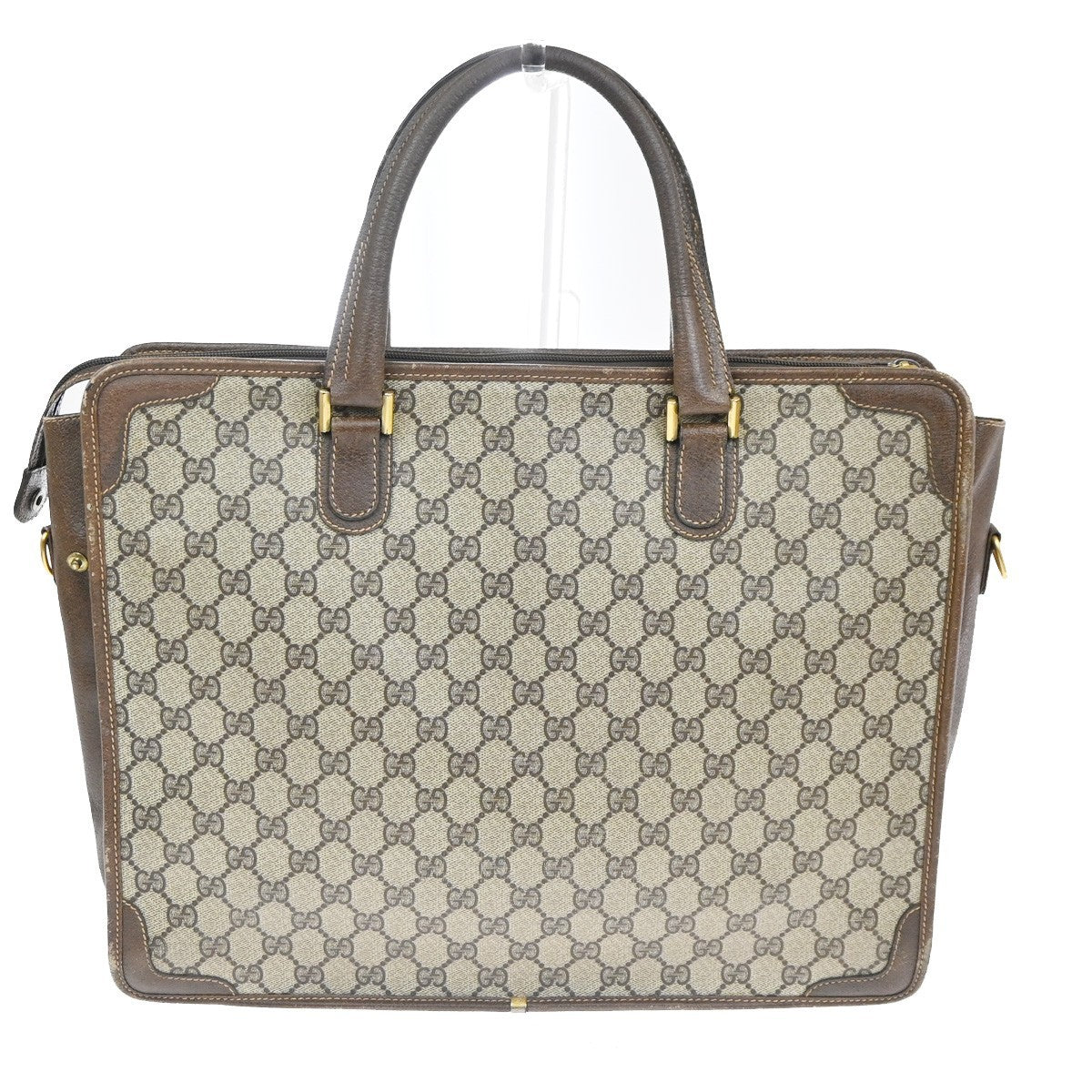 GUCCI LOGO GG Pattern Shoulder Hand Bag PVC Leather Beige GHW Italy 69TA589