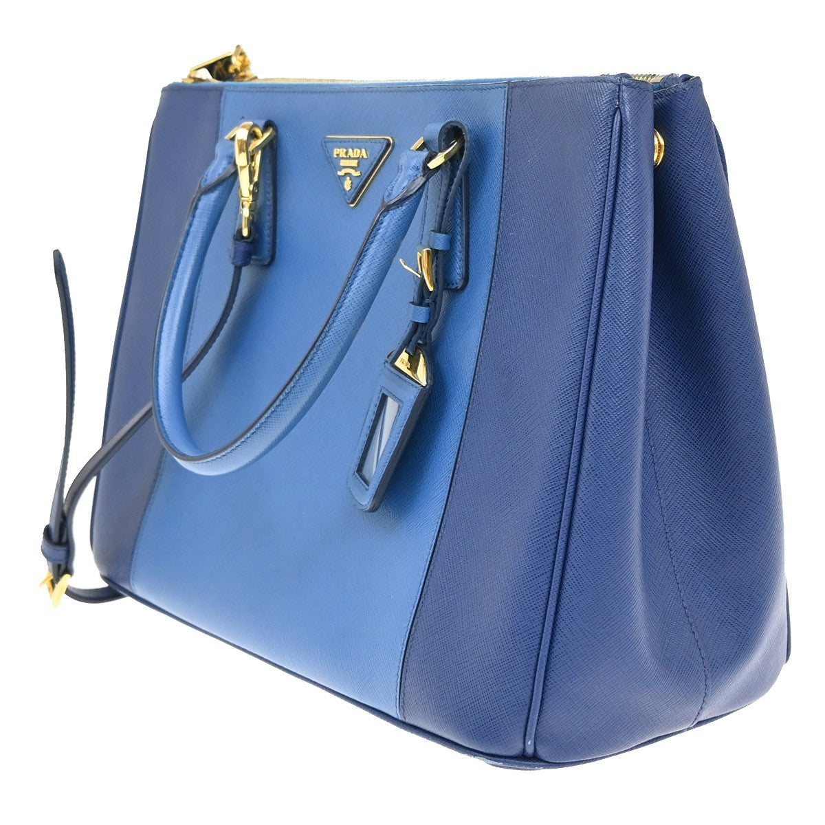 PRADA MILANO Logo 2Way Shoulder Hand Bag Saffiano Leather Blue GHW Italy 91EG070