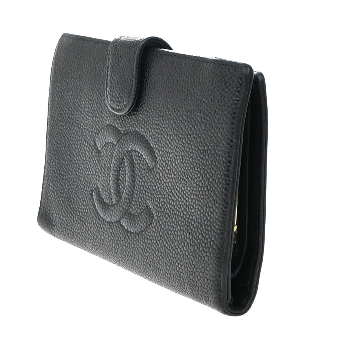 CHANEL CC Logo Long Bifold Wallet Grained Calfskin Leather Black France 79RF778