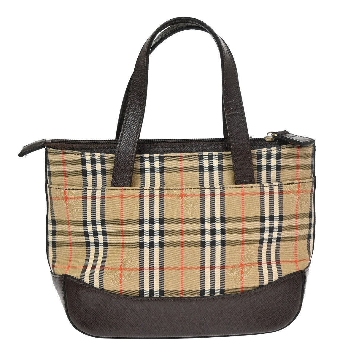 BURBERRY Logo Nova Check Small Hand Bag Canvas Leather Beige Brown GHW 87TA666