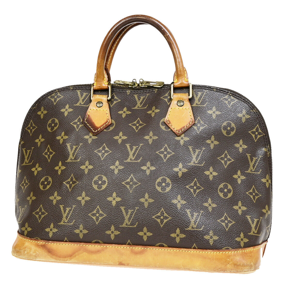 LOUIS VUITTON LV Logo Alma Hand Bag Monogram Leather Brown U.S.A. M51130 30YF593