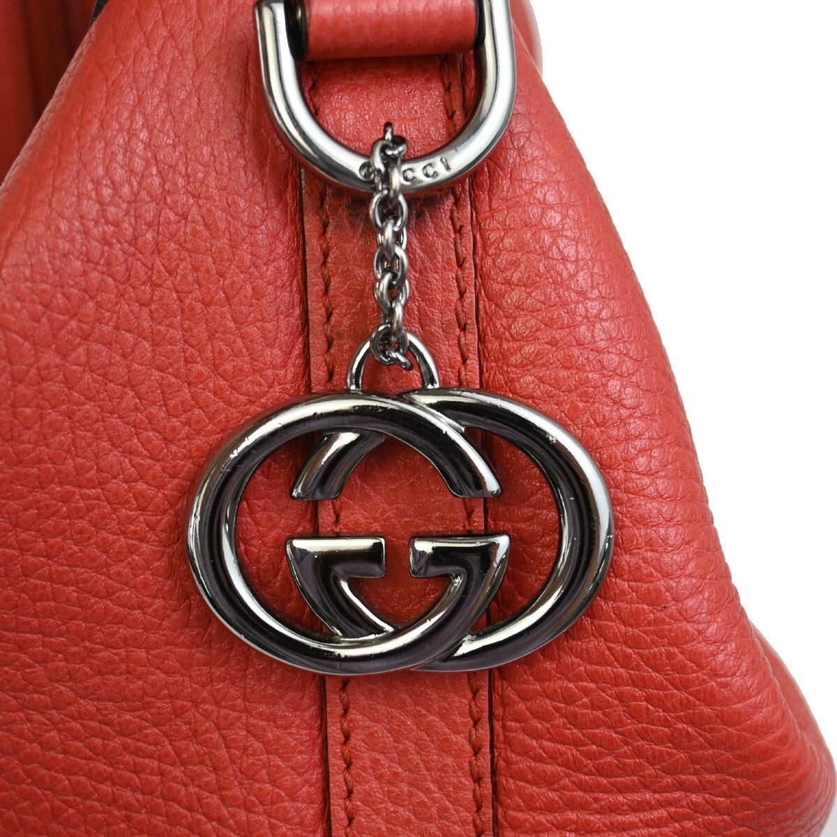 GUCCI Logo GG Pattern Shoulder Hobo Bag Leather Red SHW Italy 37FB597