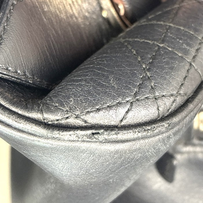 CHRISTIAN DIOR Logo Cannage Mini Boston Hand Bag Leather Black SHW Italy 96MA500