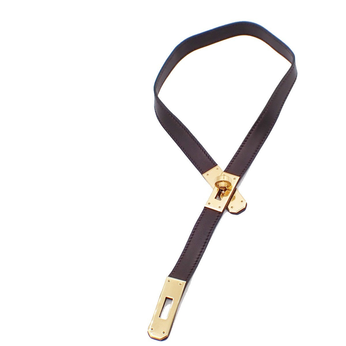 HERMES Kelly Double Tour Choker Bracelet Leather Brown GHW France 62RL901