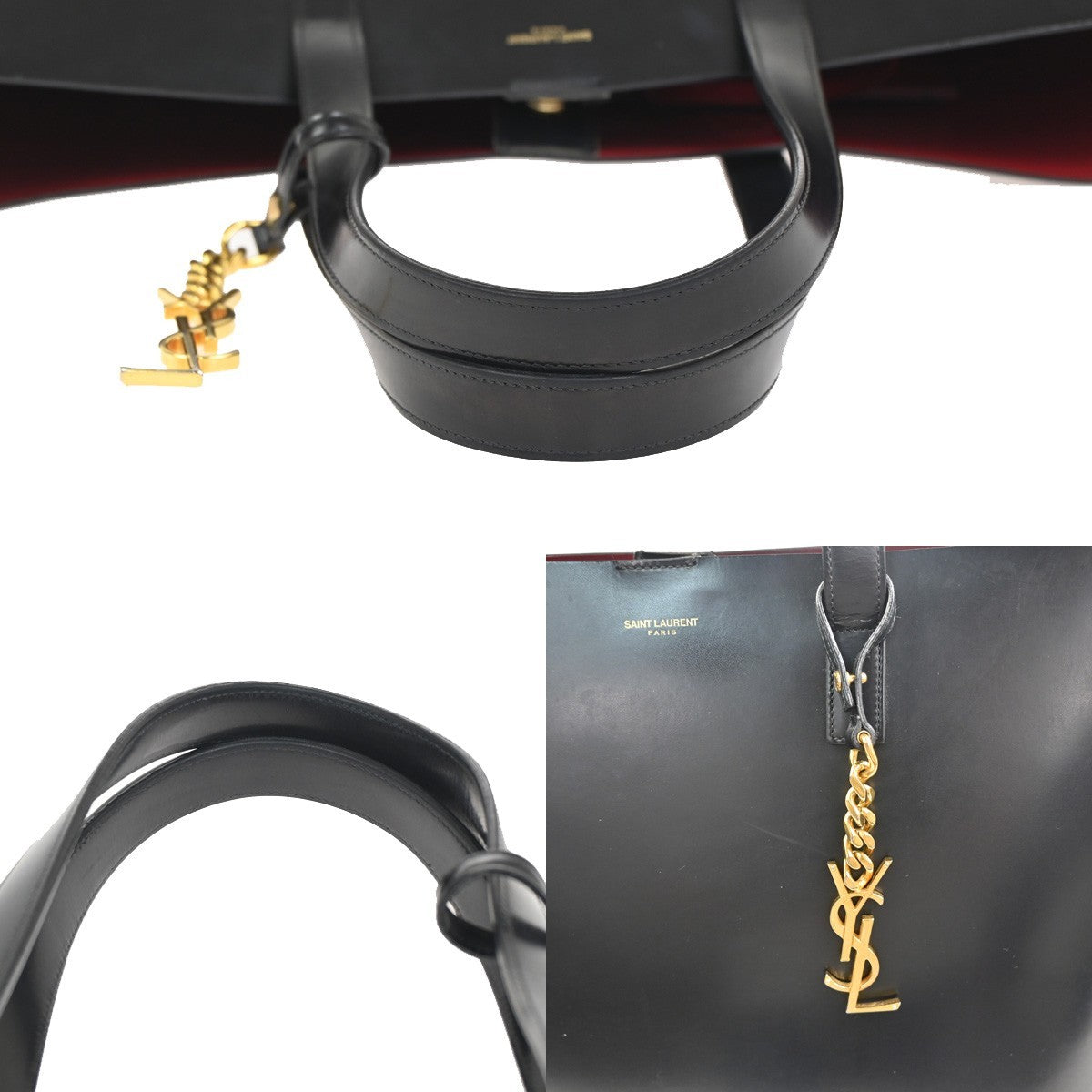 SAINT LAURENT  Shoulder Hand Tote Bag Pouch Leather Black GHW Italy 95RL924