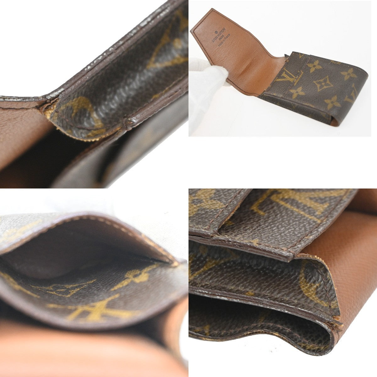 LOUIS VUITTON LV Logo 3 Set Wallet Cigarette Case Monogram Leather Brown 68KC965