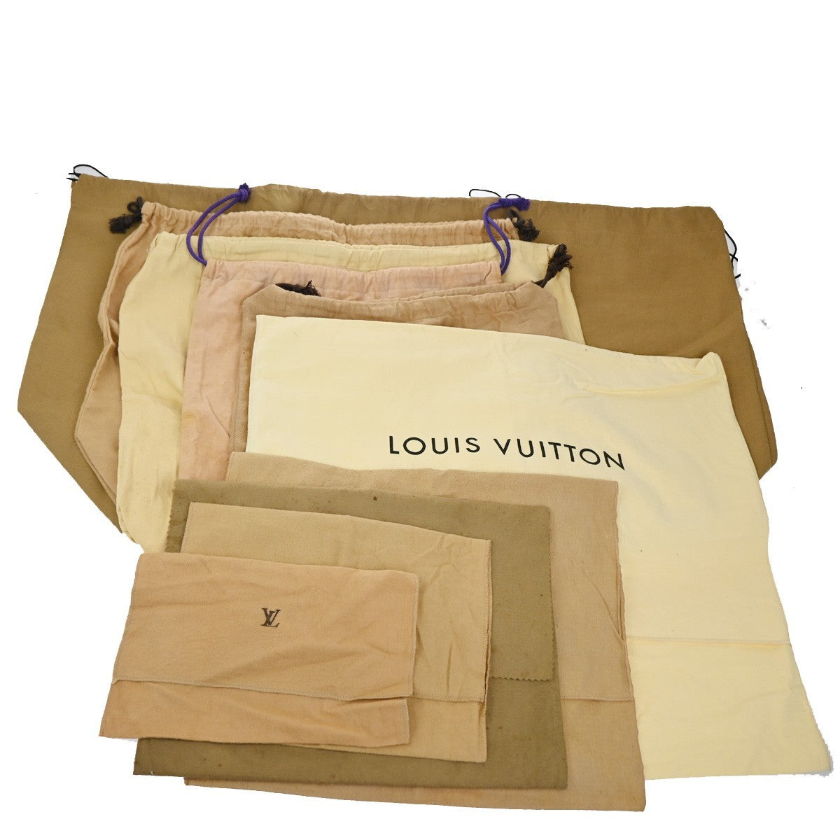 LOUIS VUITTON Logo 10 Set Dust Bag Drawstring Canvas Cotton Beige Brown 09KP114
