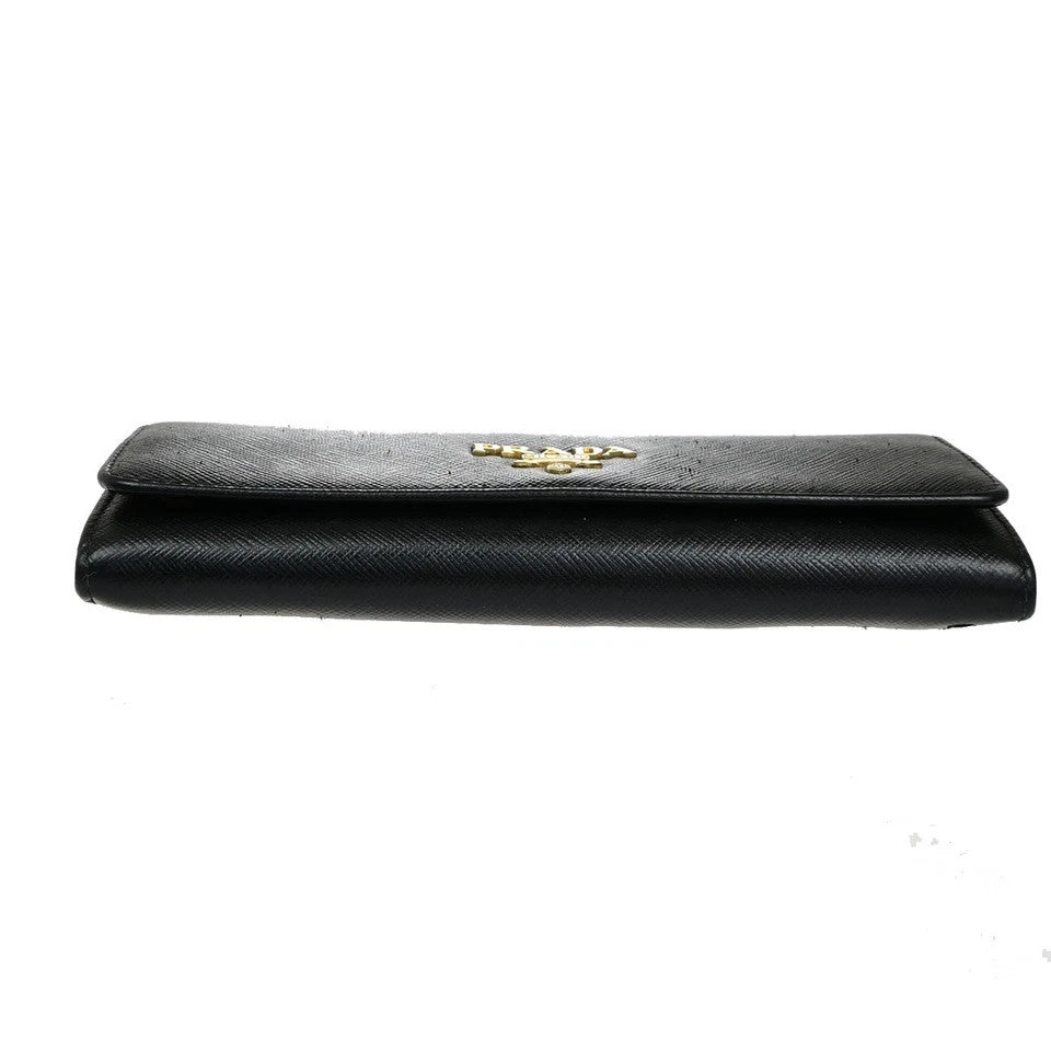 PRADA Logo Saffiano Multic Long Bifold Wallet Leather Black Pink GHW 37YH058