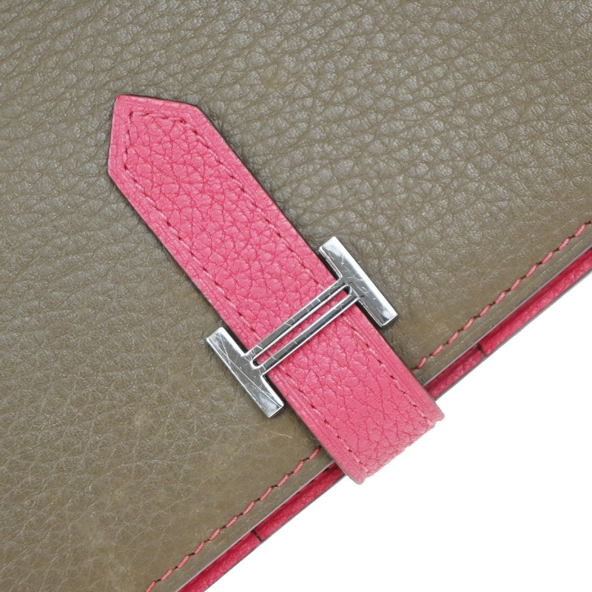 HERMES Bearn Bicolor Long Bifold Wallet Leather Brown Pink 80RP164