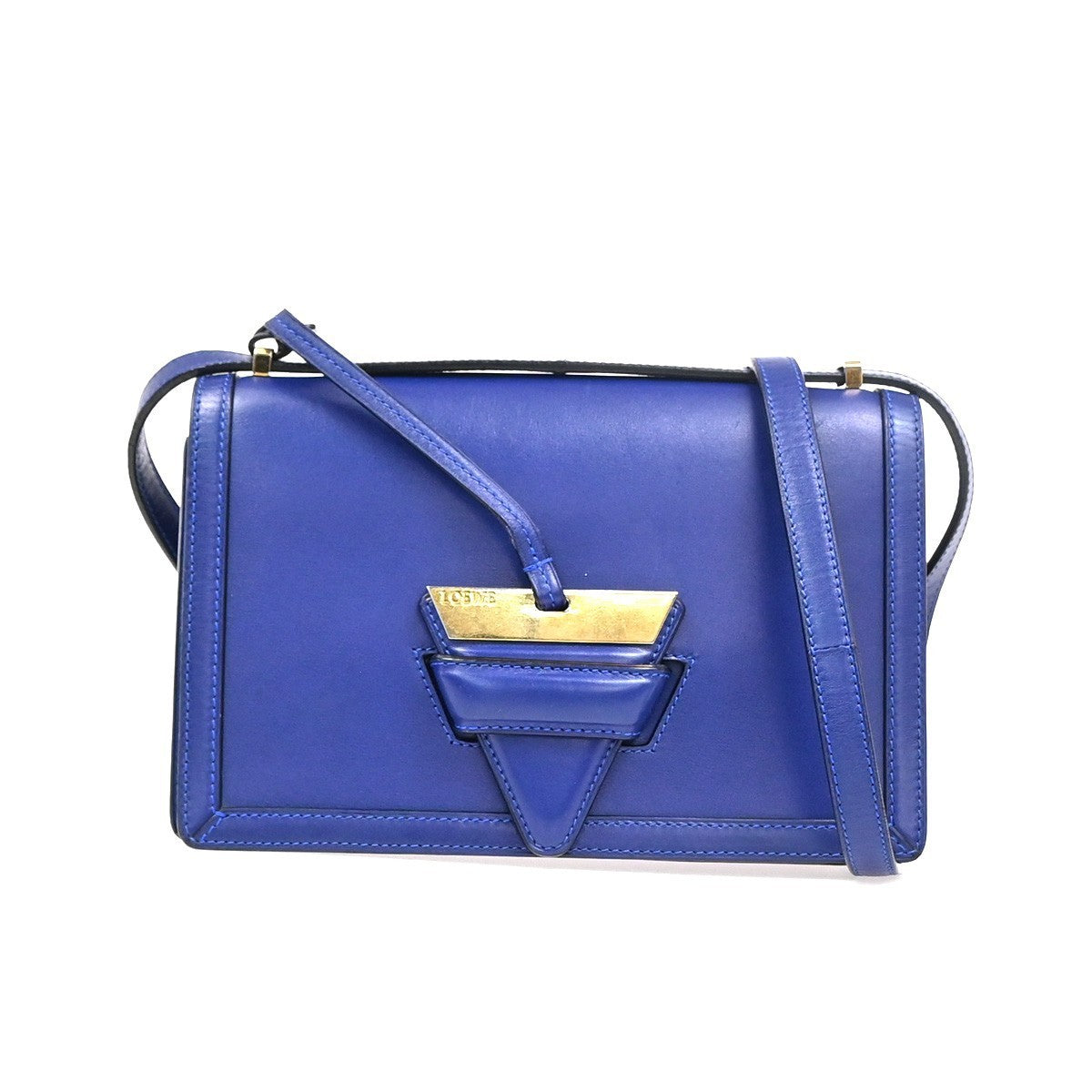 LOEWE Logo Barcelona Crossbody Shoulder Bag Leather Blue GHW Spain 11MA392