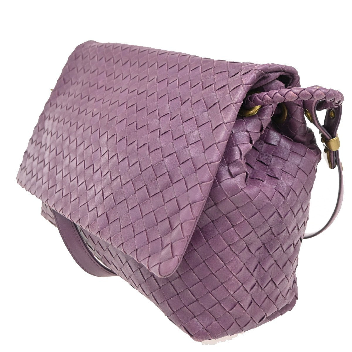 BOTTEGA VENETA Olimpia Intrecciato Shoulder Bag Leather Purple GHW Italy 12RL741