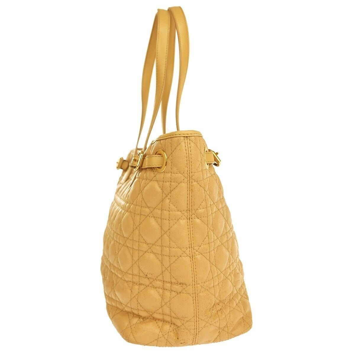 CHRISTIAN DIOR Panarea Cannage Tote Shoulder Bag Coating Canvas Leather 76RH100