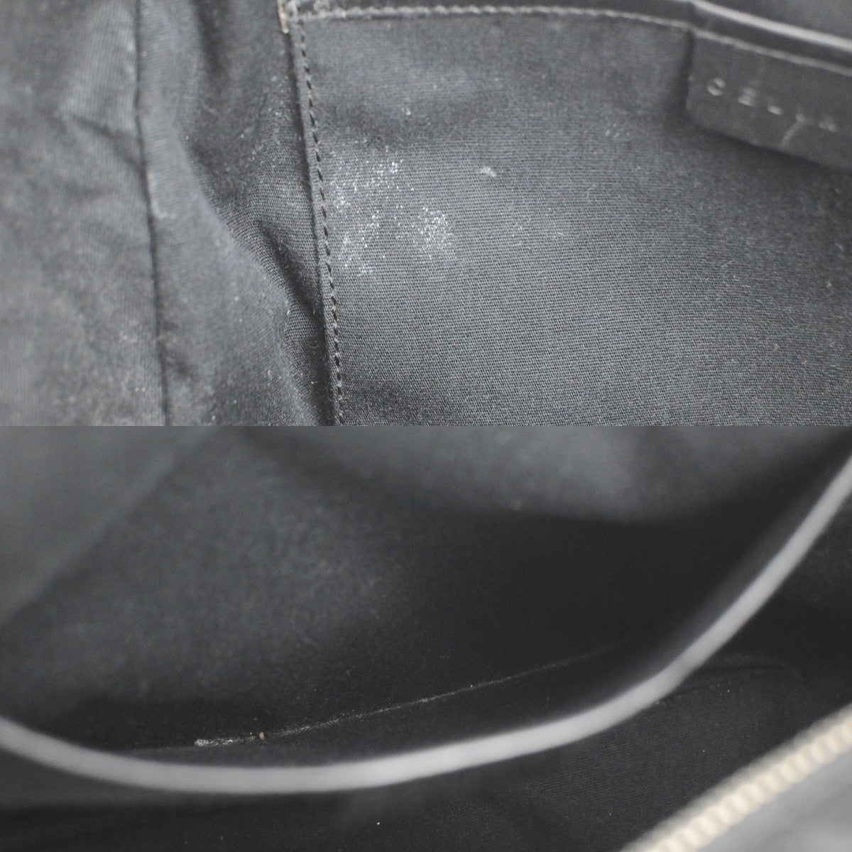 CELINE Logo C Macadam Pattern Hand Bag Suede Leather Black SHW 38CB067
